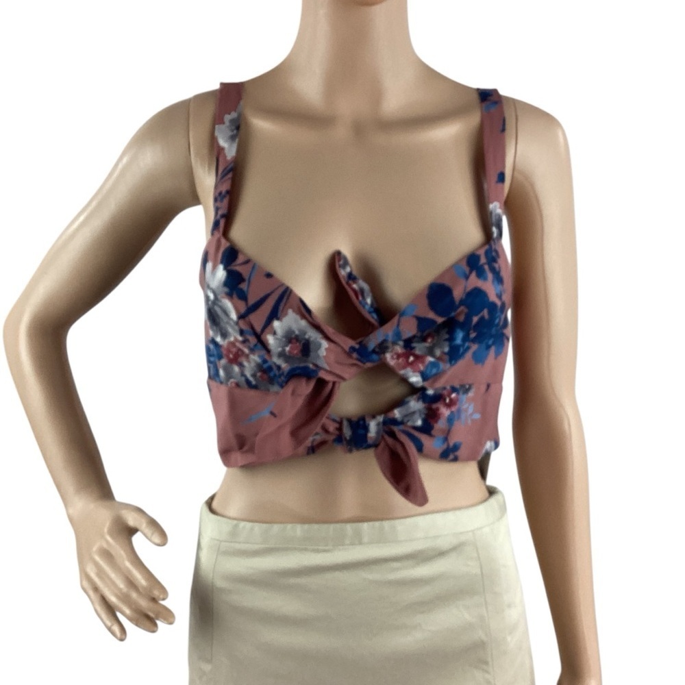 Sage The Label Floral Twist-Front Smocked Crop Top Multicolor M